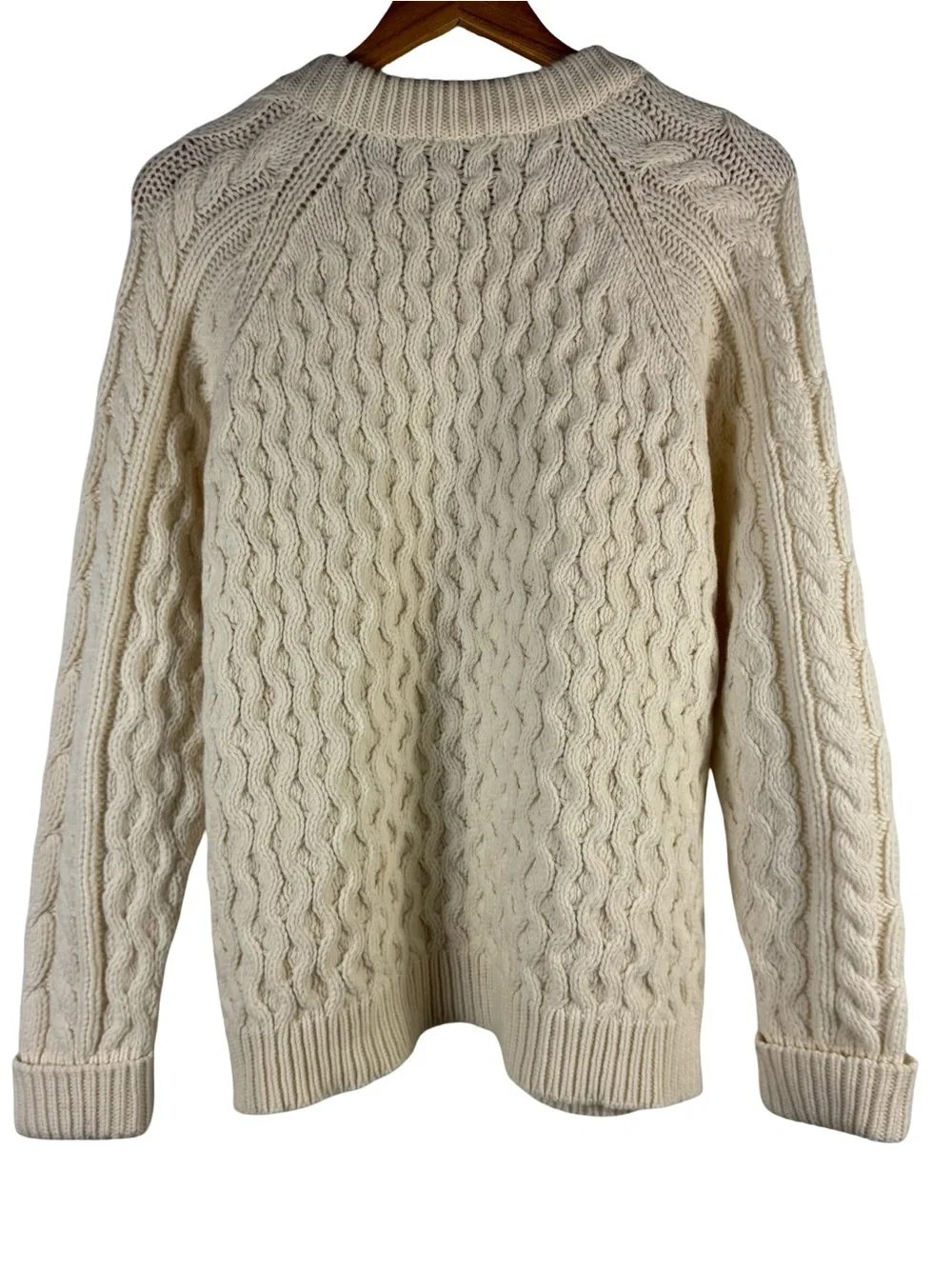 MCQ ALEXANDER MCQUEEN Chunky Cable Knit Cashmere Wool Sweater Cream Men's Size S